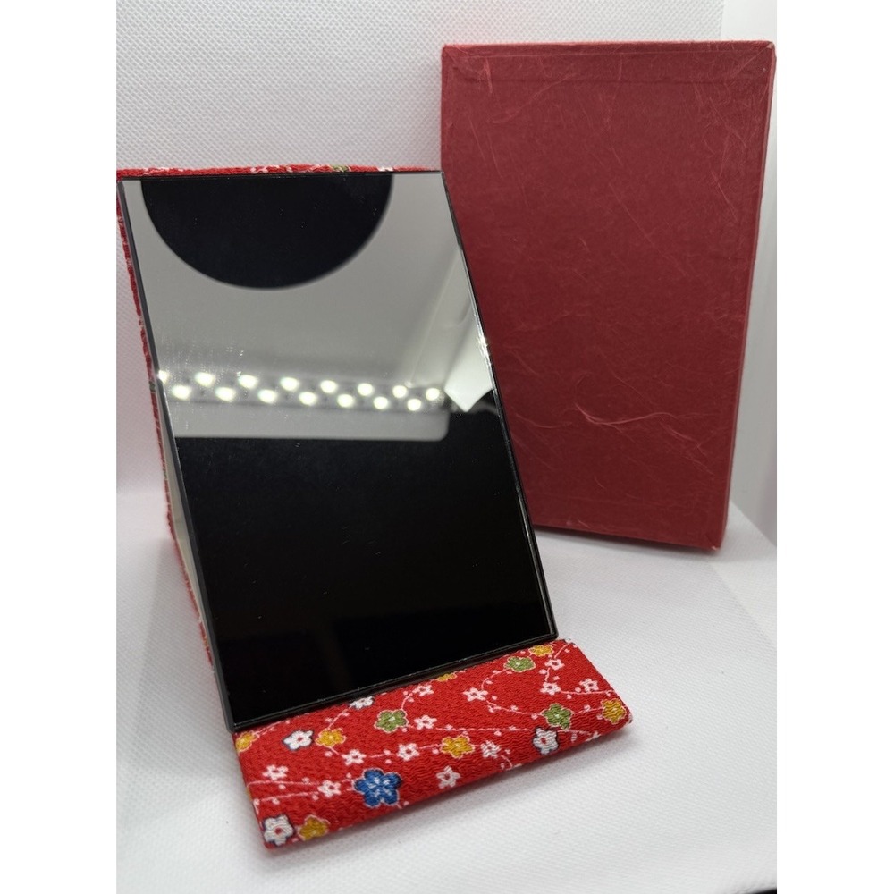 Compact Standing Mirror Handicraft Chirimen Crepe Pattern Kyoto Japan E